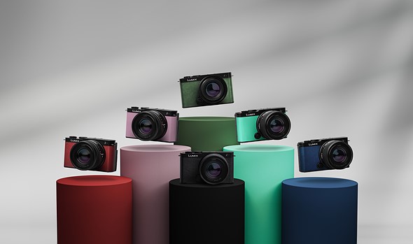 Image showing the red, pink, dark green, mint green, blue, and black S9 cameras on color-matched pedestals
