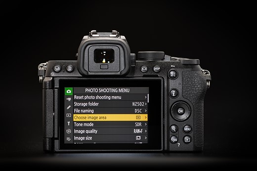 Nikon Z50II rear view with menu sscreen showing