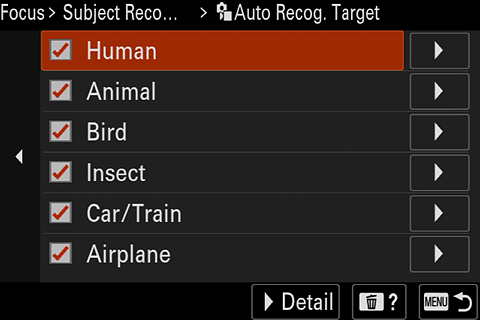 Sony a1 II AUto Subject Menu