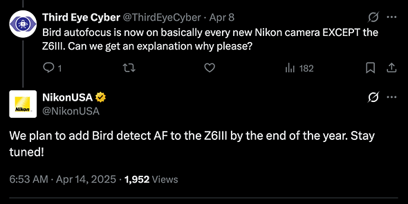 Nikon USA Bird detect AF tweet