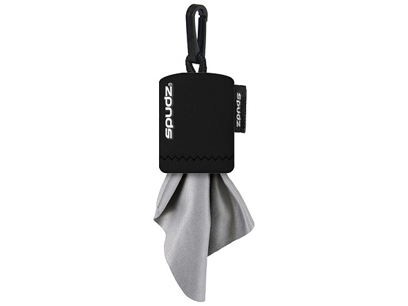 black pouch with gray microfiber on white background