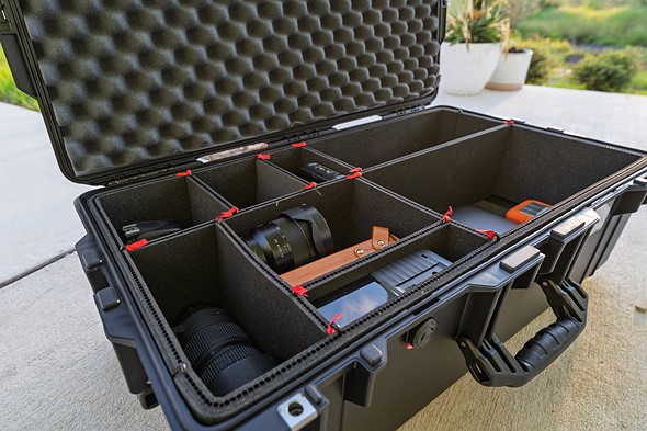 pelican air case open with gear inside