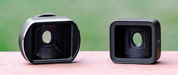 smartphone anamorphic lenses with blurred green background