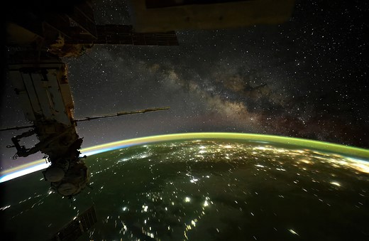the ISS in front of milky way and earth
