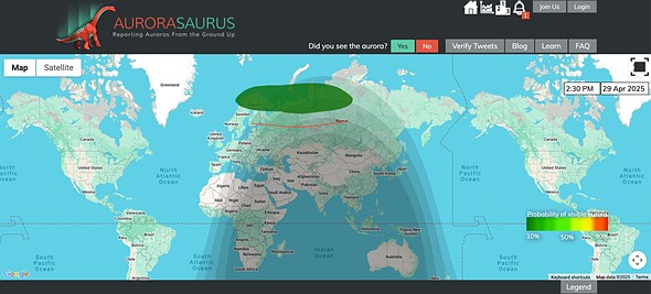 world map with northern lights forecast