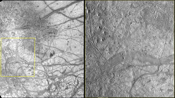 Part of the bizarre surface of Europa as seen by the Galileo Jupiter orbiter