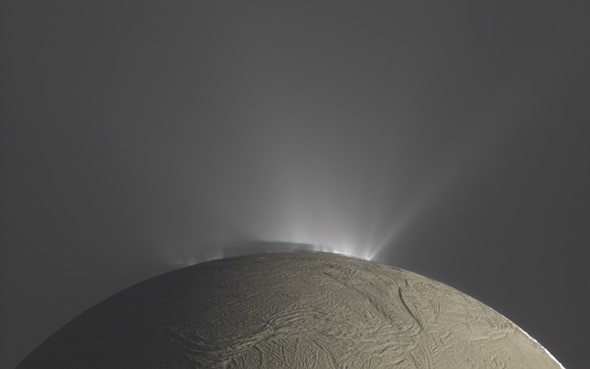 Saturn shine illuminates the night side of Saturn’s active moon Enceladus