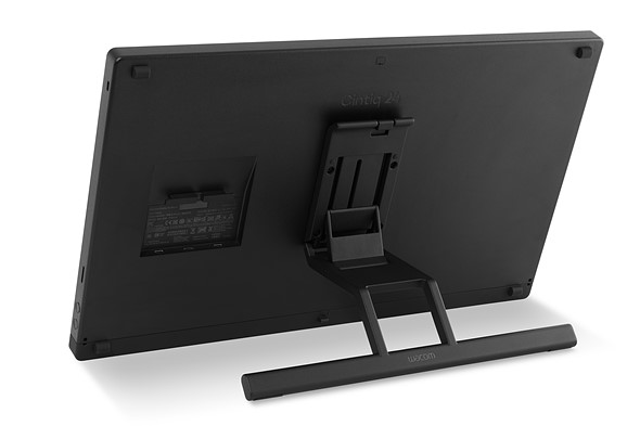 the back of wacom cintiq 24 with stand against white background