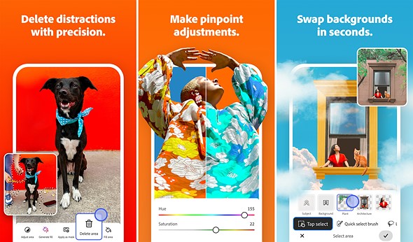 three photoshop mobile graphics with vibrant backgrounds