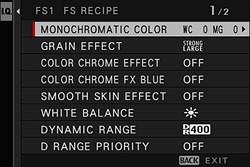 Fujifilm X-E5 FS Recipe screen 1