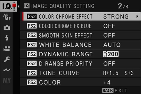 Fujifilm X-E5 IQ menu recipe options
