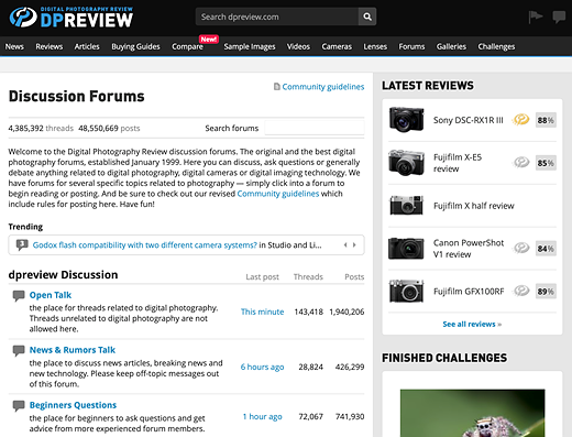 Screenshot of DPReview forums
