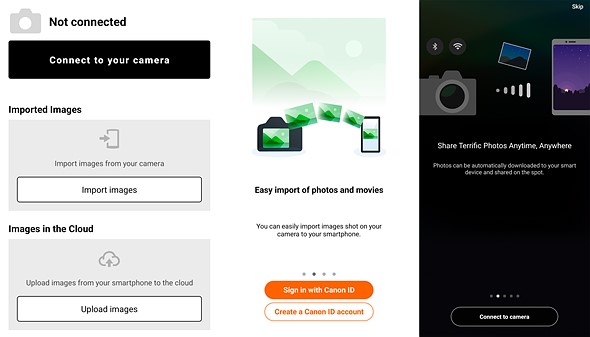 three screenshots of camera apps