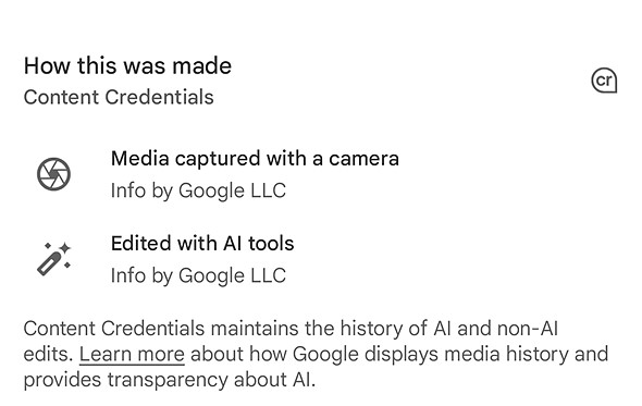 black text with content credentials is on a white background