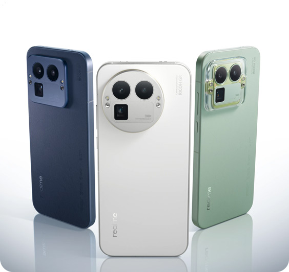 a blue white and Green phone stand against a white background on a reflective surface