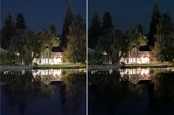 side-by-side-photos-from-the-pixel-9-and-pixel-10-of-a-house-on-a-lake-at-night-comparing-main-camera-night-sight-performance