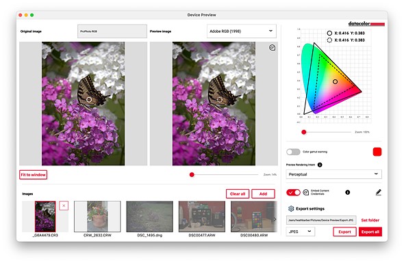 a screenshot of the datacolor device preview app