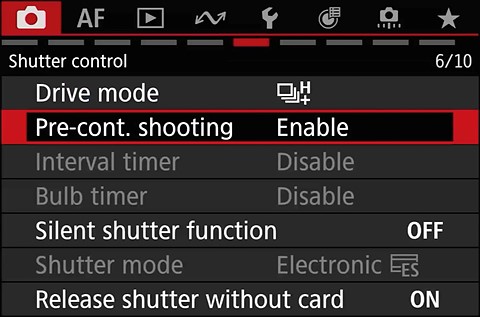 canon eos r6iii pre-burst-capture-menu