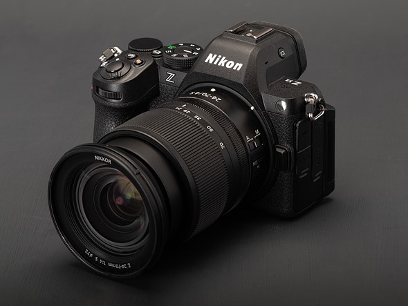 nikon z5ii on grey background three quarter view