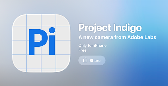 the adobe project indigo banner from the apple app store