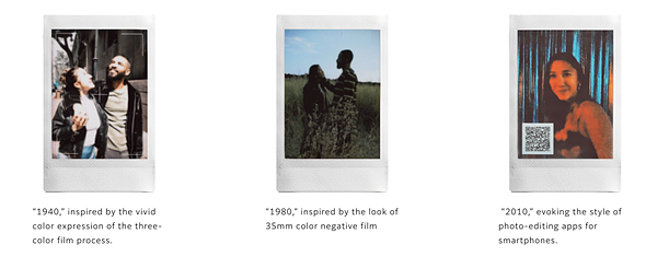 three instax images with text underneath are on a white background