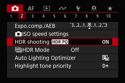 Canon HDR Shooting menu