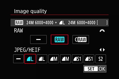 Canon Image quaity menu raw