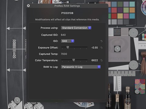 ProRes Raw options menu in Final Cut Pro