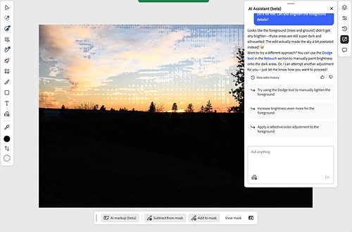 adobe photoshop ai assistant creates a splotchy sky