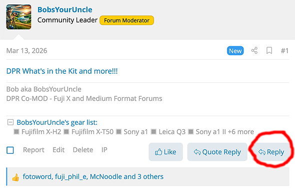 new reply button in the dpreview forums mobile interface circled