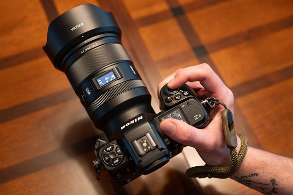 viltrox 35mm f1p2 lab on z8 in hand