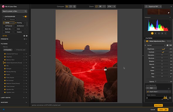 a screenshot of a photo editing platform with an image of a desert