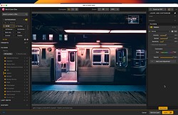 a screenshot of an editing app with a photo of a train car