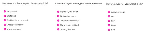 three screenshots of a questionnaire are placed next to each other