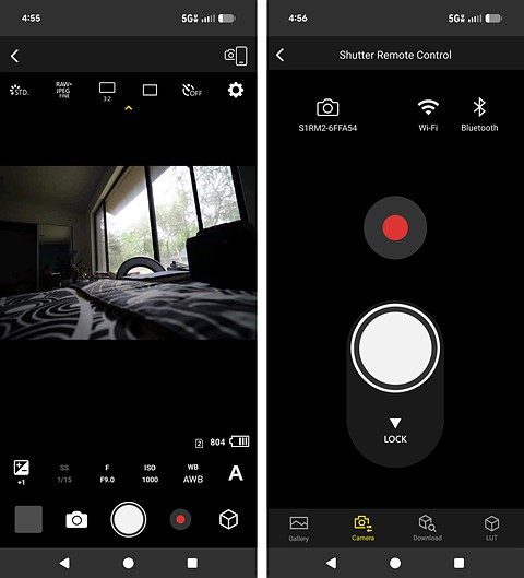 two screenshots of an app with camera controls