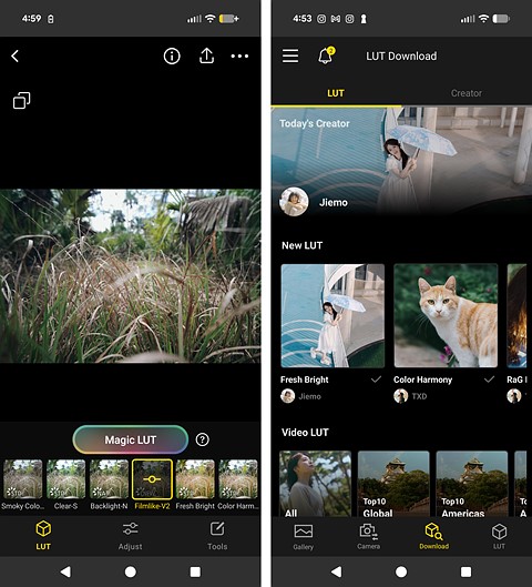 two screenshots of an app with image thumbnails