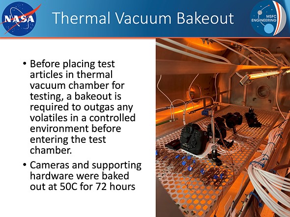 a slide from a presentation that has a photo of cameras in a chamber with text explaining