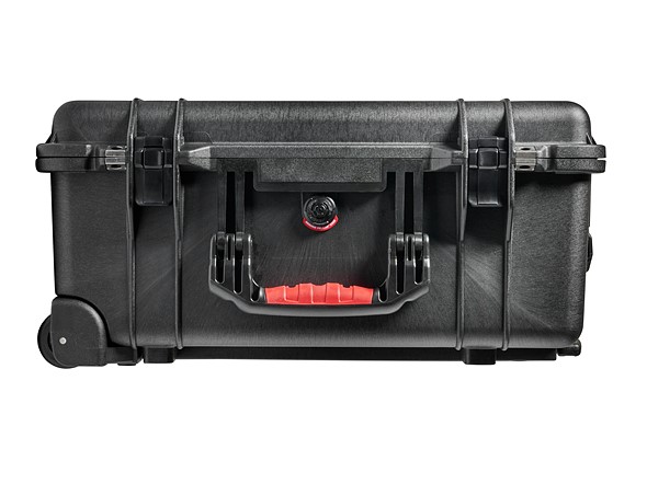 Pelican case on side with red handle
