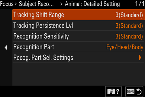 Subject detection fine tuning menu page