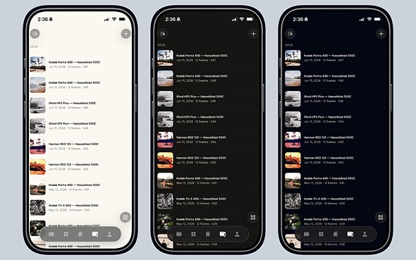 three iphones with the phaos app with different background colors