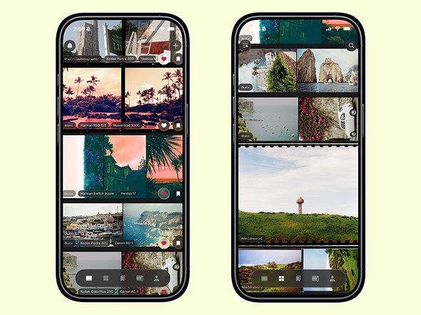 two iphones showing phaos app social feed