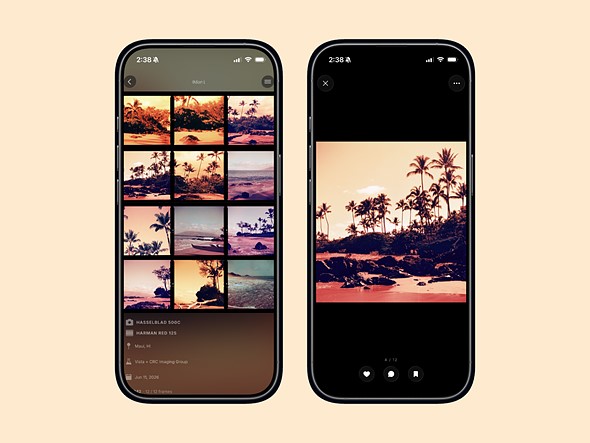 two phone mockups with the phaos app on the screen on a light orange background