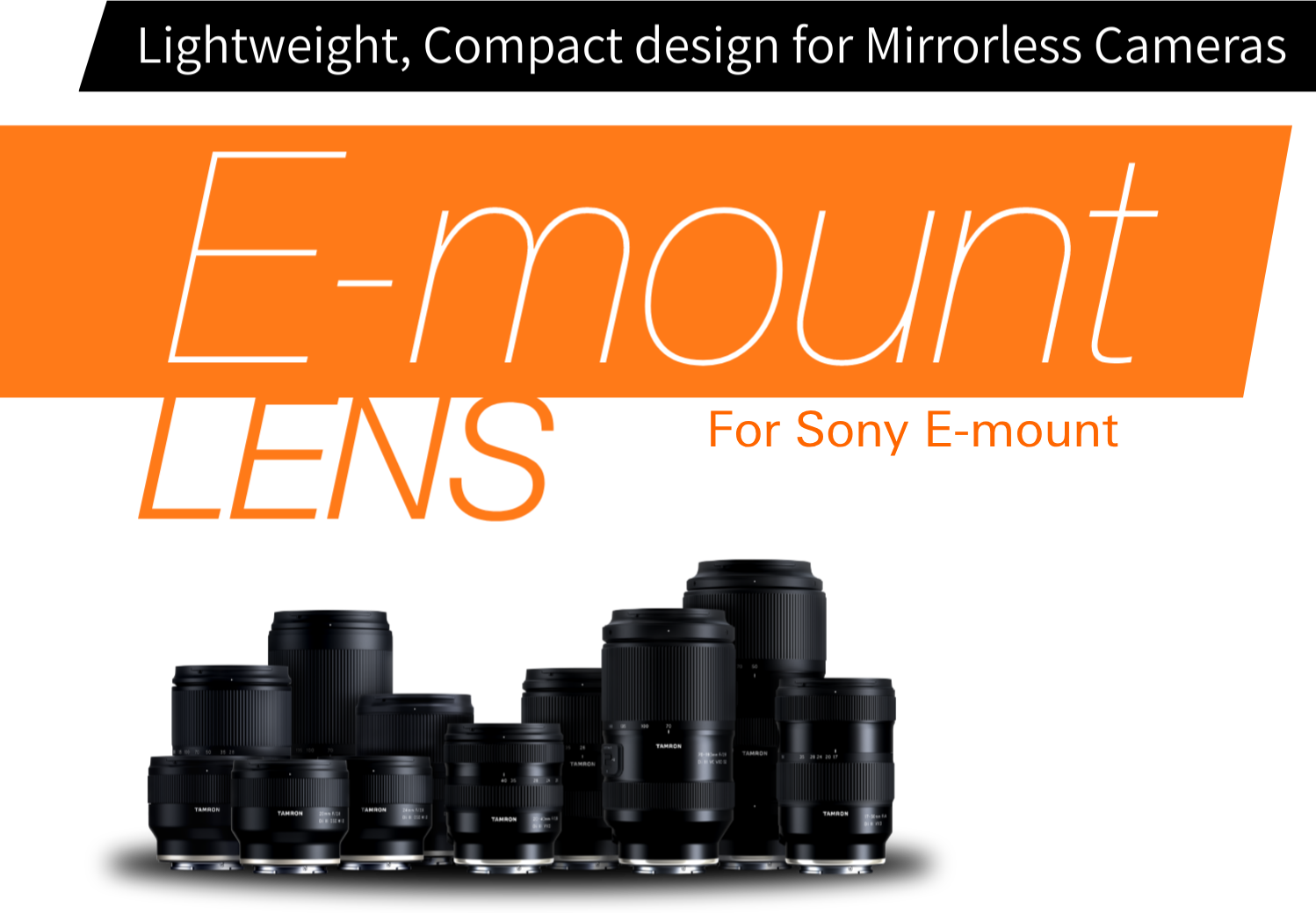 A graphic showing several of the lenses Tamron makes for E-mount.